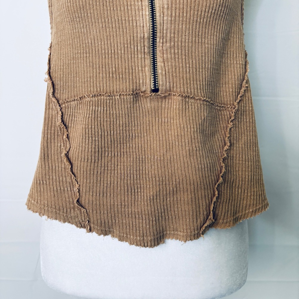We The Free Tank Top Ribbed Half Zip Racerback Large Brown Womens Boho Bohemiian - Picture 5 of 9